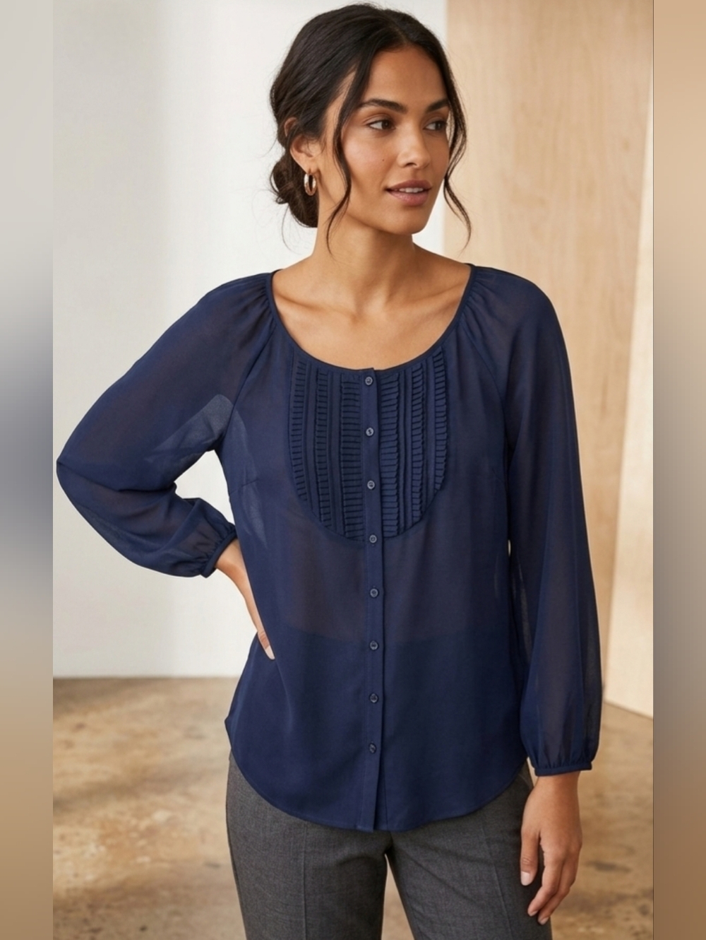 The Limited Button Down Blouse Navy Blue Size Small
